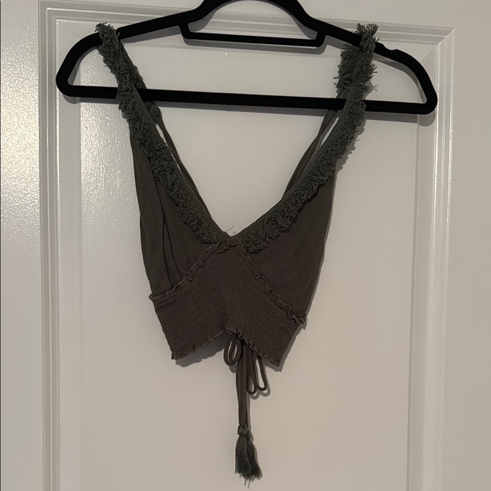 ILLA ILLA Gray Sleeveless Crop Tie Front Tank Top